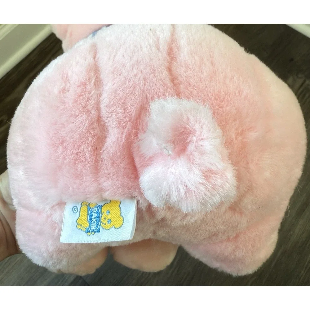 Vintage‎ 1986 Dakin Plush Pink Pig Sitting Stuffed Animal Blue Checkered Bandana